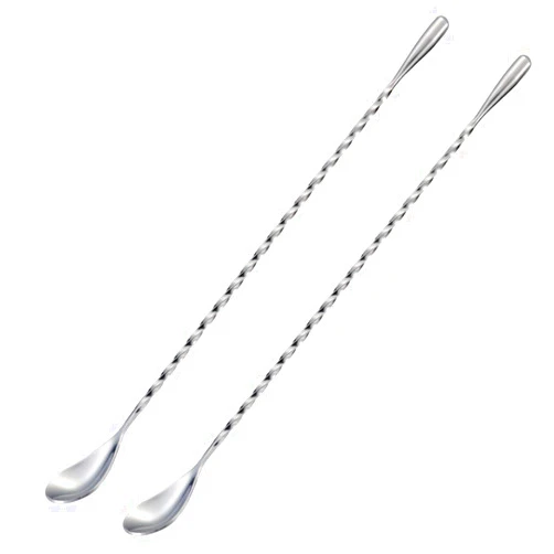 Briout Bar Spoon Cocktail Mixing Stirrers for Drink, Stainless Steel 12 Inches Long Handle, Silver 2 Pieces