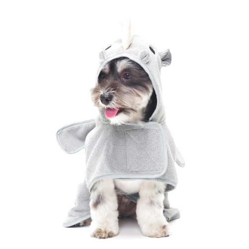 Barkbox Dog Bathrobe Fast Drying with Hook and Loop Closure & Wrap Tie Snuggle, Cute Dogs Clothes, Easy to Clean, Machine Washable, Dog Coats for Small Dogs, Tumble Dry Low - Rhino, Small