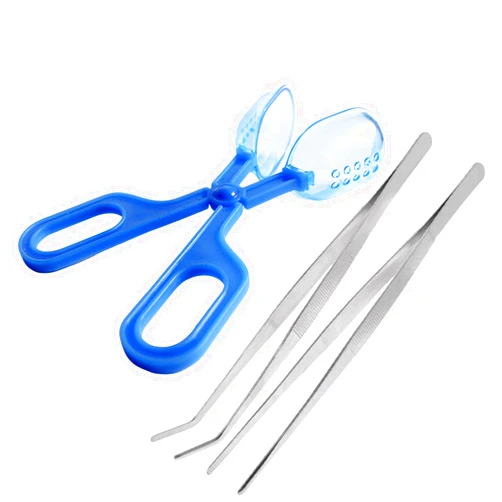 Supkeyer 3in1 Feeding Tool Reptile Feeding Tongs Cricket Clamp Bug Scooper, Cleaning Supplies Scooper+ 2X Tweezers for Reptile, Hedgehog, Hamsters, Guinea Pig,Lizard, Spider Bearded Dragon (Blue)