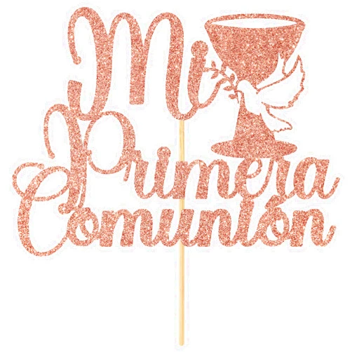 Hequoyer Mi Primera Comunion Cake Topper, Spanish First Holy Communion Cake Decor, Baby Baptism/Baby Shower Party Decorations Supplies, Rose Gold Glitter