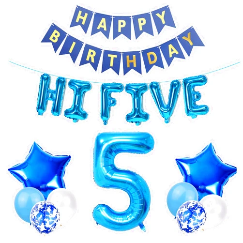 JumDaQQ 5th Birthday Decorations Rose gold for Girls,Hi Five Birthday Balloons 5th Birthday Banner Number 5 Star Foil Balloons Latex Confetti Balloons for 5 Years Old Birthday Supplies Girls (Blue)