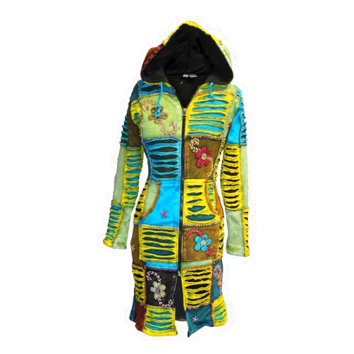 Shopoholic Fashion Women Flower Embroidered Fleece Lined Hippy Jacket Long Over Coat