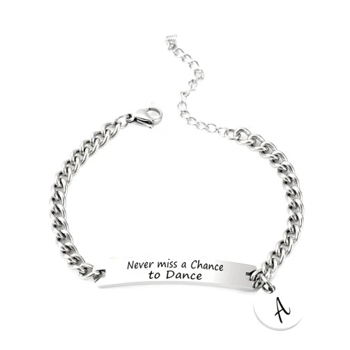 Eilygen Dancer Gift Dance Bracelet Bangle Never Miss a Chance to Dance Initial Stainless Steel Bracelet for Dancer