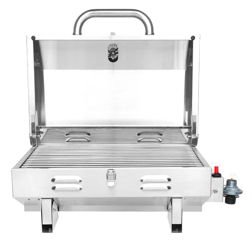 ONME Portable Gas Grill, 430 Stainless Steel Propane Grill, Single Row Square Small Oven Outdoor BBQ Grill with Foldable Leg for Camping Picnics, 12000 BTU