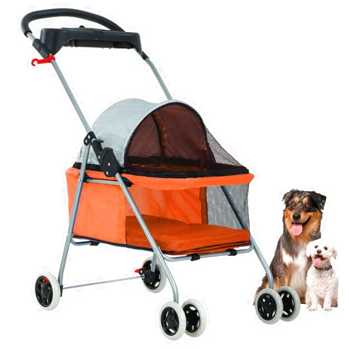 BestPet Pet Stroller 4 Wheels Posh Folding Waterproof Portable Travel Cat Dog Stroller with Cup Holder,Orange