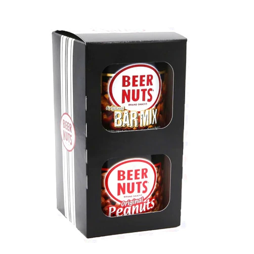 Beer Nuts Nut Stack Duo, Original Peanuts, Travel Size Sweet & Salty Bar Nuts, Gluten Free, Kosher, Low Sodium Peanut Snacks Made In The USA (2 Pack Resealable Cans 36oz)