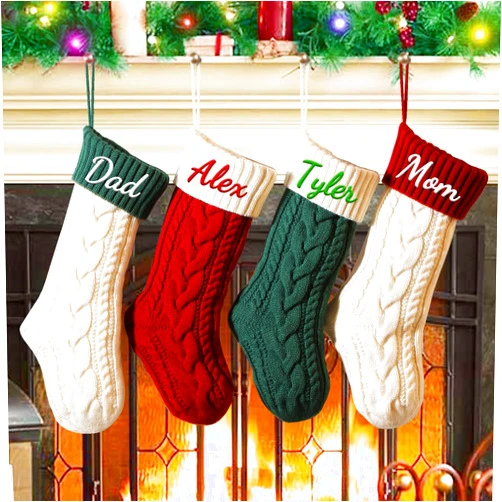 ZGCYSMHT Personalized Christmas Stocking,Custom Name 18 inch Large Knit Christmas Stocking for Family,Color-Contrast Xmas Stocking with Name Embroidery for Holiday Party Decoration(1 Pcs)