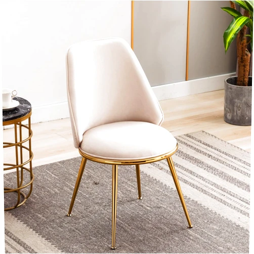 Artechworks Velvet Modern Upholstered Dinning Chair with Golden Metal Base Legs Accent Leisure Lounge Mid-Century Chair for Living Dining Room Bedroom, Beige