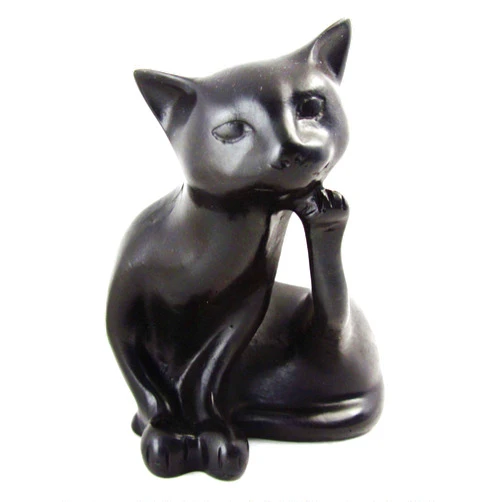 Blue Orchid Lucky Feng Shui Black Cat Figurine - Sitting Figure Paperweight - Collectible Resin Statue for Tabletop Desk Shelf 4.75 Inches