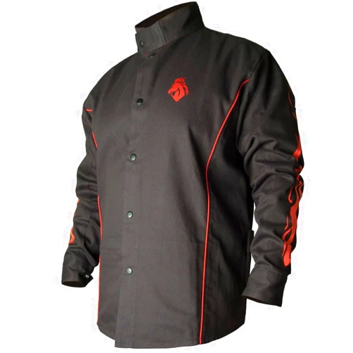 BSX BX9C Black W/Red Flames Cotton Welding Jacket - XL