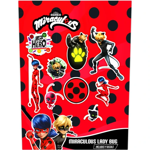 WALL PALZ Miraculous Ladybug Decals - Set of 9 Ladybug, Cat Noir, Tikki, Plagg, Icons Vinyl Stickers for Water Bottle, Laptop, Tablet, Luggage - Tales of Ladybug and Cat Noir
