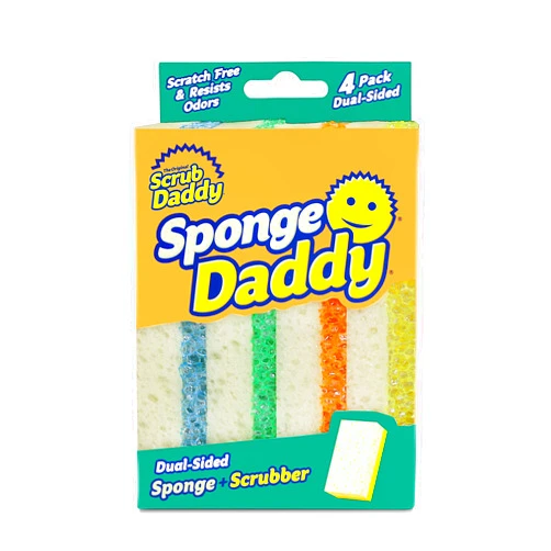 Scrub Daddy Sponge Daddy - Scratch-Free Multipurpose Dish Sponge - BPA Free & Made with Polymer Foam - Stain & Odor Resistant Kitchen Sponge (4 Count)