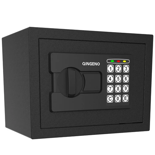 QINGENO Safe Box with Digital Electronic Security Keypad,Mini Small Safe,Money Safe,Wall or Cabinet Safe for Home/Office/Travel/Business Use, LT-208-EBK
