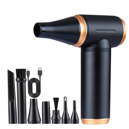 VEELAM Electric Air Duster, High-Speed Mini Air Blower with Metal Body, Stepless Gear & Brushless Motor with 7 Attachments for Electronics PC Computer Cleaning