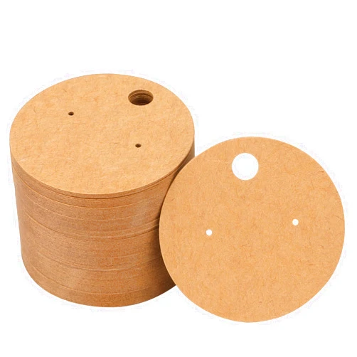 joycraft 100Pcs Earring Cards, 2inch Brown Round Earring Display Holder Cards, Kraft Paper Earring Display Cards, Blank Hanging Display Cards for DIY Earring, Ear Studs, Use in Stores or Home