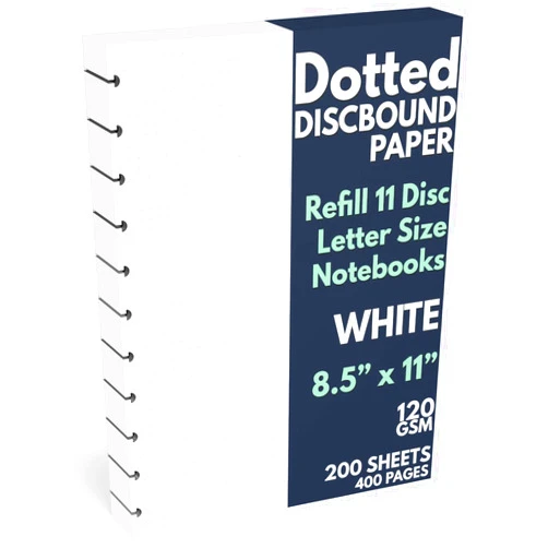 Sort Out My Life Discbound Letter Size Extra Thick Dot Grid Paper Refill, 200 Sheets (400 Pages), 8.5 in. x 11 in., 120 GSM, 11 Disc Notebooks