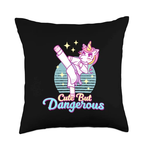 Karate & Fantasy Designs Martial Arts Rainbow Student Unicorn Lover Cute Jiu Jitsu Throw Pillow, 18x18, Multicolor