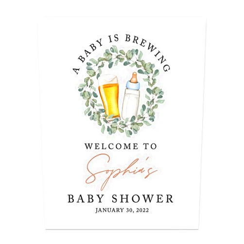 Andaz Press Personalized A Baby is Brewing Baby Shower Decorations, Beer Bottle Baby Shower Welcome Sign Decor, Huggies and Chuggies Diaper Party Decorations, 16x20 Inch