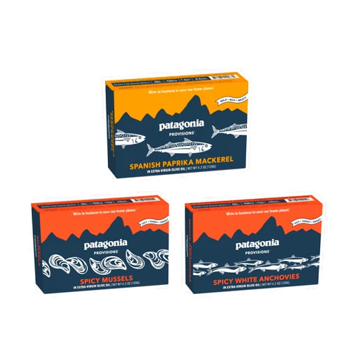 Patagonia Provisions Spicy Trio Bundle | (1) Spicy Mussels, (1) Spicy Anchovies, (1) Spanish Paprika Mackerel
