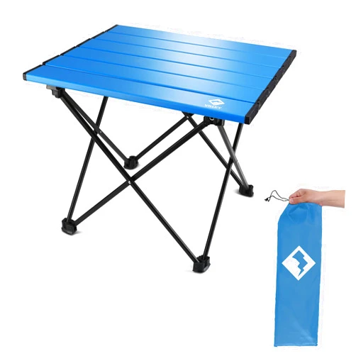 VILLEY Portable Camping Side Table, Ultralight Aluminum Folding Beach Table with Carry Bag for Outdoor Cooking, Picnic, Camp, Boat, Travel