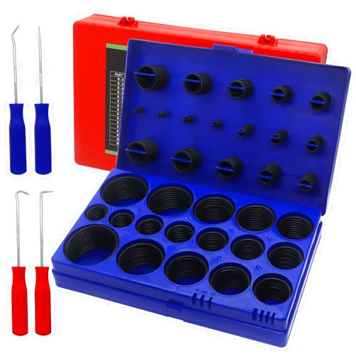 BUSY-CORNER 826 Pieces O Ring Kit, SAE & Metric Sizes, Nitrile-70A, Rubber Seals O Rings & 4 Pieces Orings Remover Tools in a Storage Case, for Faucet, Plumbing, Automotive (Red & Blue Case)