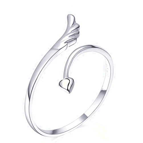 U-K Jewelry -Women's Ring Sterling Silver Heart Shaped Love Angel Wings Adjustable Ring Stable Professional Processed