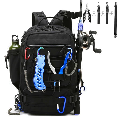 Meprona Fishing Tackle Backpack Storage Bag, Outdoor Shoulder Backpack, Fishing Gear Bags with Rod Holder and Fishing Plier