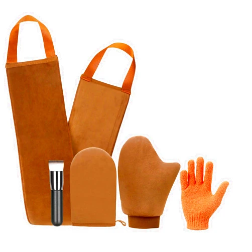 UNIMEIX 5 Pack Self Tanning Mitt Applicator Kit Set Self Tan Back Applicator with Self Tanning Glove for Self Tan Mitt Mini Self Tan Glove and Sunscreen Brush (Brown)