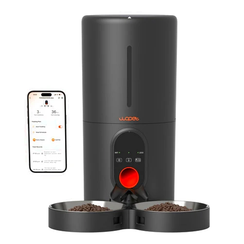 WOPET Automatic Cat Feeder, 5G WiFi Pet Feeder for Two Cats or Dogs with Remote Control, 6L Cat Food Dispenser with Low Food Sensor, 1-10 Meals Per Day, Up to 10s Meal Call for Pets