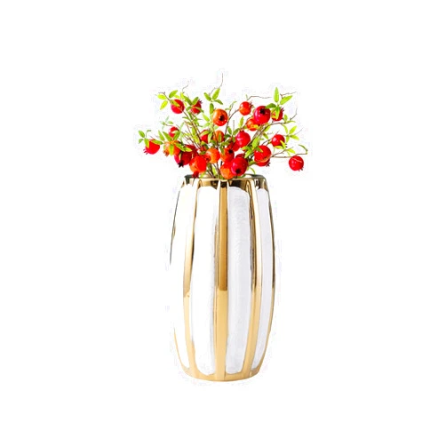 DUJEFF White Gold Ceramic Flower Vases Modern Handmade Vases Round Vases,White and Gold Ceramic Vase,White Long Vase for Luxury Home Decoration(C)