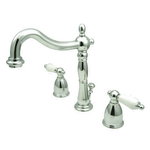 Kingston Brass KB1971PL Heritage Widespread Lavatory Faucet with Porcelain Lever Handle, Polished Chrome,8-Inch Adjustable Center