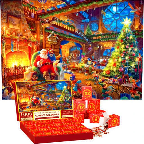 PHRYGE Advent Calendar 2024 Christmas Puzzle, 24 Days 1008 Pieces Jigsaw Puzzles, Countdown Calendars for Kids