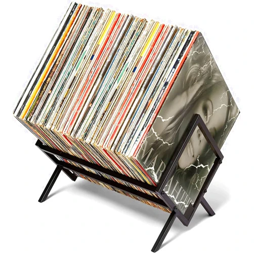 R RUIMEI Vinyl Record Holder, Vinyl Record Storage,Vinyl Record Rack for Books, Albums, Magazines, Office File Organization, Easy Assemble up to 80-100 lps Black