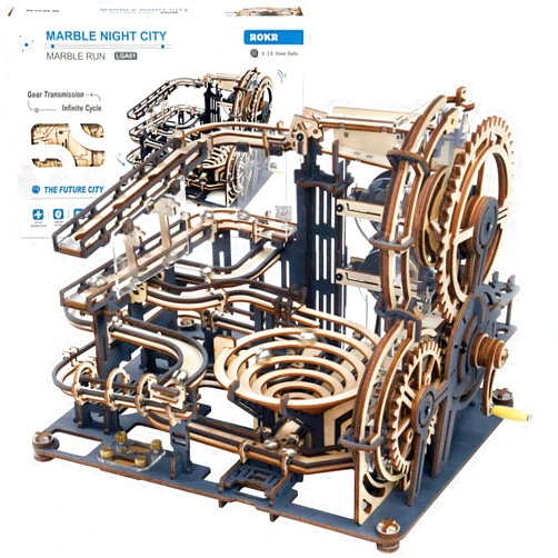 ROKR 3D Wooden Puzzles for Adults Marble Run Model Building Kit(LGA01 Marble Night City)