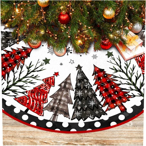 EKOREST Christmas Tree Skirt 48 Inches, Black and White Buffalo Plaid Pencil Tree Skirt, Winter Xmas Tree Mat Decorations for Home Party Holiday Decorations