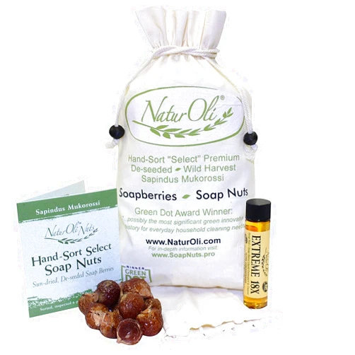 NaturOli Soap Nuts/Soap Berries - 1-Lbs organic (240 loads) + 18X Travel Bottle! Select Seedless - 1 Wash Bag, 8-pg info, Tote Bag. Organic Laundry Soap
