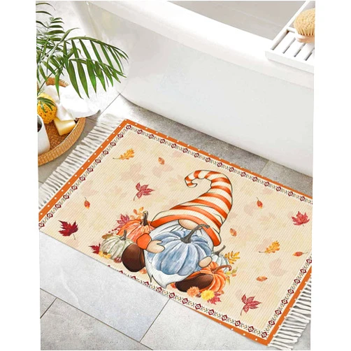 Lsrtoss Fall Thanksgiving Bathroom Rugs 2'x3', Farmhouse Kitchen Runner Rugs, Western Pumpkin Gnomes Southwest Maple Leaf Washable Front Door Mat, Small Throw Rugs for Entryway/Bedroom/Sink