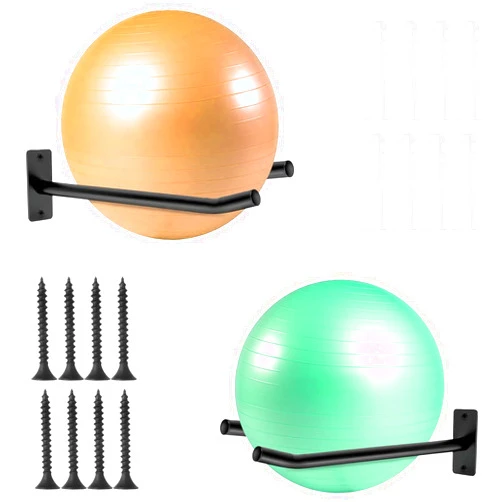 Svteli Wall Mount Exercise Ball Holder, Metal Yoga Ball Holder, Heavy Duty Medicine Ball Rack, Stability Ball Storage Rack for Gym, Garage, Home, 2 Pack