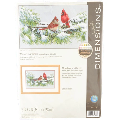 Dimensions 'Winter Cardinals' Counted Cross Stitch Kit, 16 Count Dove Grey Aida, 15