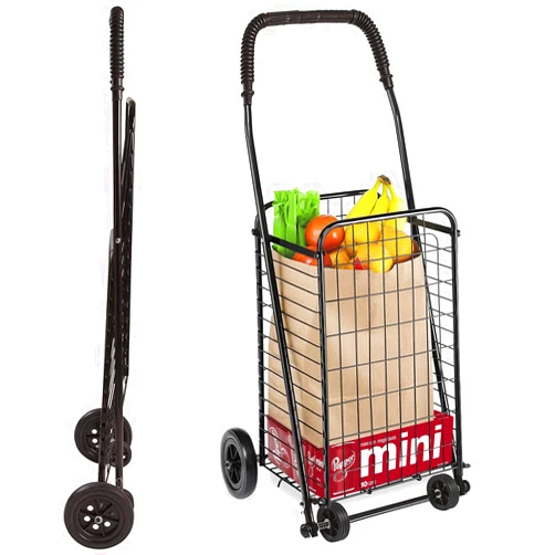 DMI Utility Cart with Wheels to be used for Shopping, Grocery, Laundry and Stair Climber Cart, Weighs 7.5 Pounds but holds up to 90 Pounds, Compact and Foldable, Black
