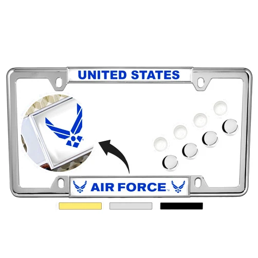 BestLicensePlateFrames [Officially Licensed Product] - U.S. Air Force - Domed Custom-Made Personalized Narrow (Thin) Top 4 Hole Metal Car License Plate Frame with Free caps - Chrome (Quantity: 1 Frame)
