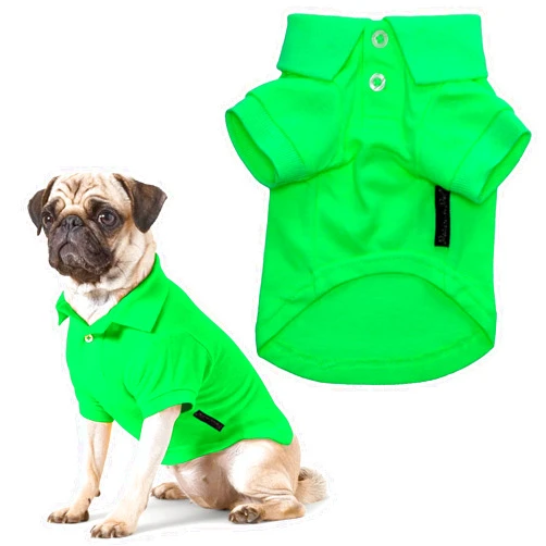 Parisian Pet Dog Polo Shirts - Breathable Dog Cotton Shirt - Solid Green Color, Summer Pullover Dog Clothes - Button Up Collar, Dog Polo Shirt for Large Dogs L