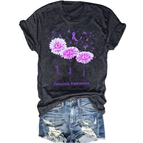 UNIQUEONE Alzheimers Awareness Shirts Dementia Shirt: Womens Sunflower T Shirt Gifts for Grandma Casual Short Sleeve Tops