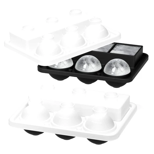 Morfone Ice Cube Trays 2 Pack, Morfone Silicone Round Ice Ball Molds& Square Large Ice Molds Combo with Lids, Funnel Design Easy-Release Reusable Ice Ball Maker for Whiskey, Cocktail, Bourbon, Homemade Drinks