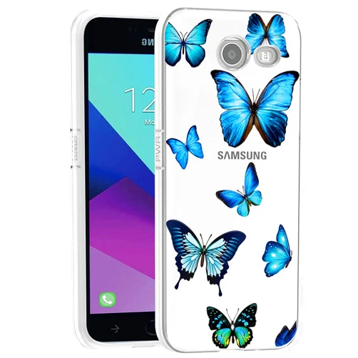 Vokuha for Galaxy J7 2017/J7 Prime/J7 Sky Pro/J7 Halo/J7 V/J7 Perx/Galaxy Halo Case, Clear Slim Pattern Soft TPU Rubber Back Phone Protective Cover Cases for Samsung Galaxy J7 2017 (Blue Butterfly)