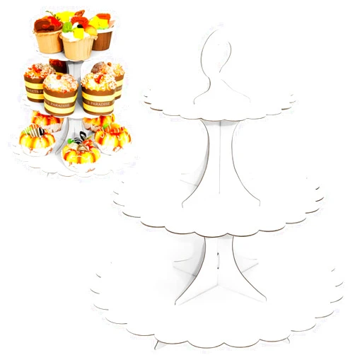 Humlindo 2 Pack 3-Tier Cupcake Stand, White Cupcake Stand Tower, Cardboard Cupcake Tier Stand Holder for Dessert Display, Birthday Themed Party Gift Wedding Decoration