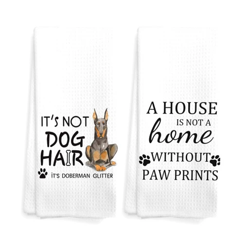 NOQL Doberman Glitter Dog Decor Kitchen Towels and Dishcloths Set of 2, Doberman Glitter Dog Mom Gifts for Women, 16×24 Inches