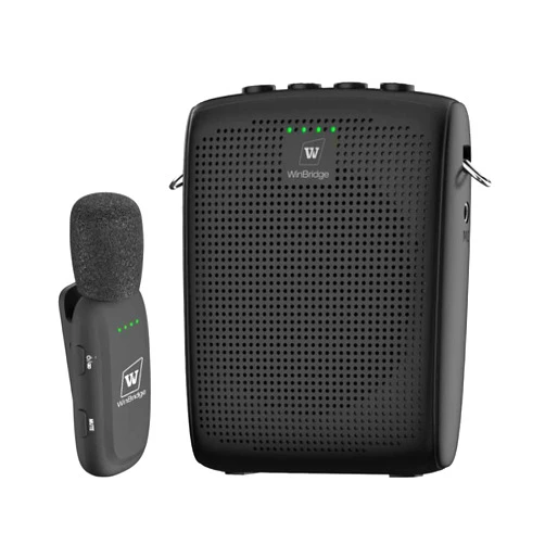 W WINBRIDGE WinBridge Wireless Voice Amplifier for Teachers - Lapel Mic System Saves Your Voice | 15W Portable PA System with Bluetooth, 12H+ Battery, Auto-Pairing | No Headset, Ultra-Light 18.3g Clip Mic WB005N