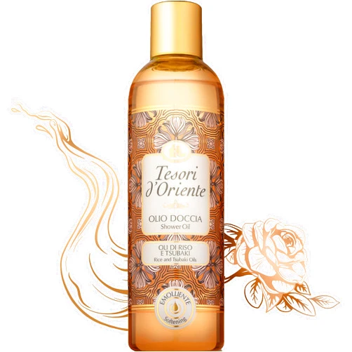 Tesori d'Oriente Bath Oil, Shower Oil Body Wash, Cleansing Oil for Women, with Rice & Tsubaki Oil-8.45 fl oz [Made in Italy]-(Rice & Tsubaki Oil)
