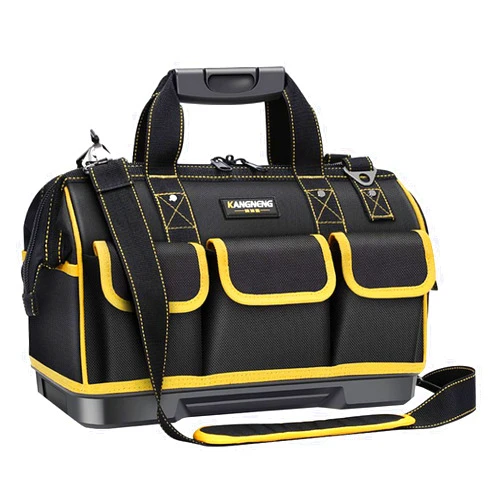 IBLUE 17-inch Wide Mouth Tool Bag with Water Proof Molded Base,Tool Storage Bag, Zip-Top Wide Mouth Tool Tote Bag,Waterproof Tool Organizer Bag for Men with Adjustable Shoulder Strap#T307 (RD-17IN)